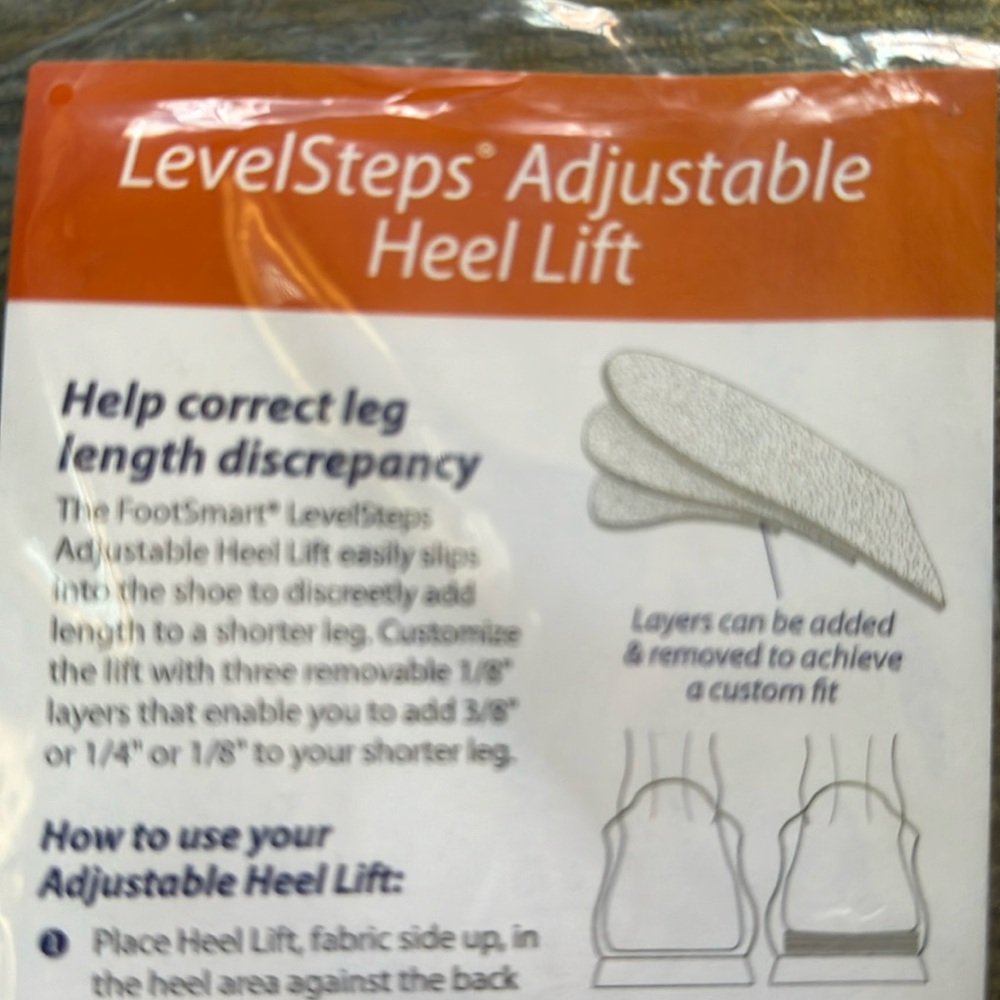 NIB Footsmart Brand Adjustable Heel Lift (one)
